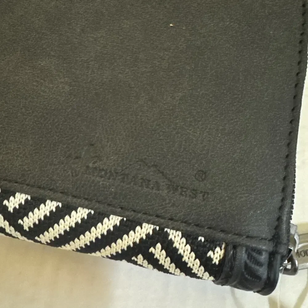Montana West Wallet Womens Aztec Tapestry Zip Around Black Tooled Trim NEW NWT